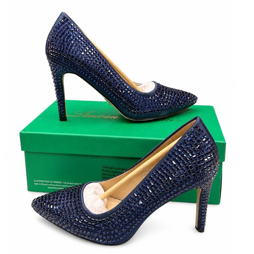 Lauren Lorraine Blue Rhinestone Pointed Toe Heels Size 8 Glam Stiletto Pumps